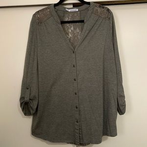 Maurices Moss Green V-Neck Button Down Lace Back